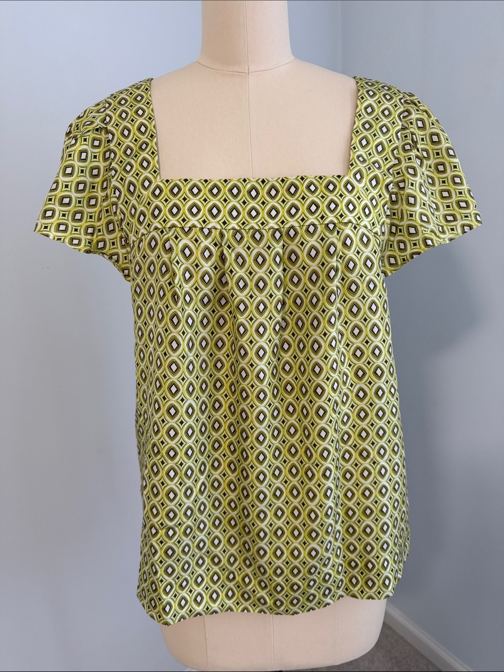 Banana Republic Chartreuse Geometric Square Neck Blouse SZXS